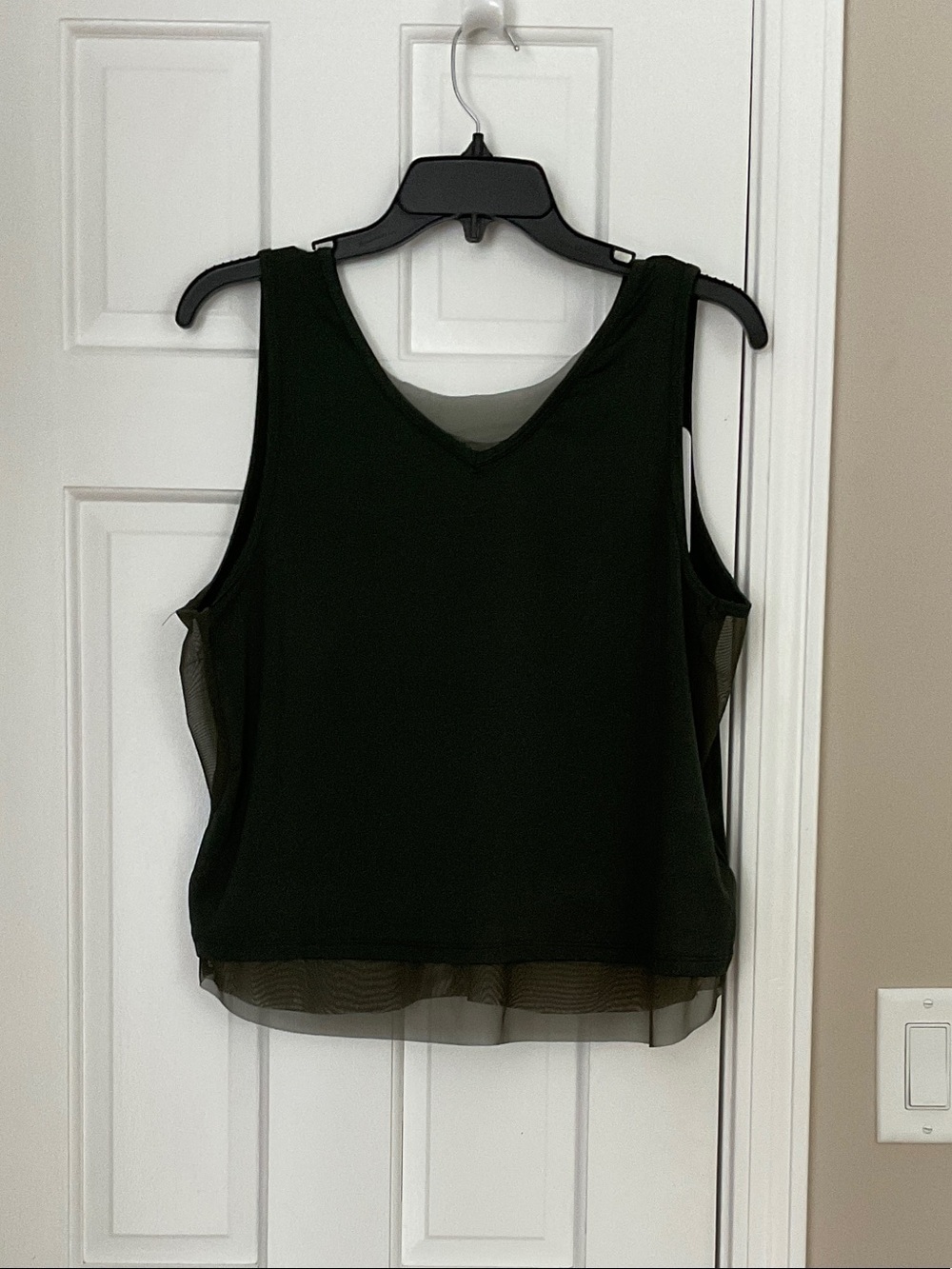 V-neck Black Layered Mesh Hem Tank Top